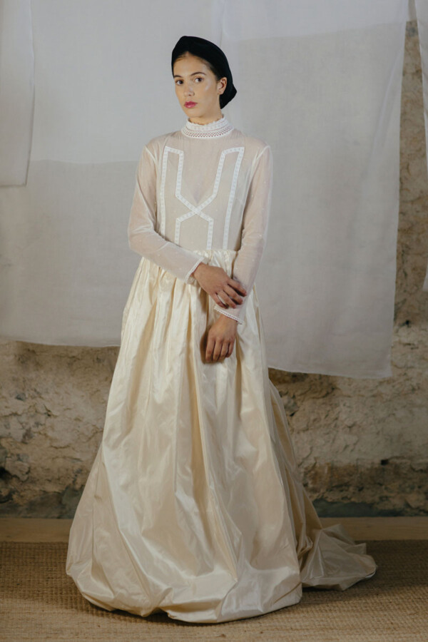 Vestido de novia de taffeta y tul plumeti