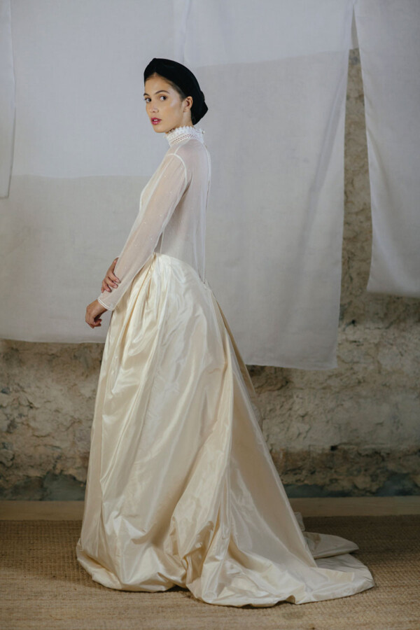 Vestido de novia de taffeta y tul plumeti
