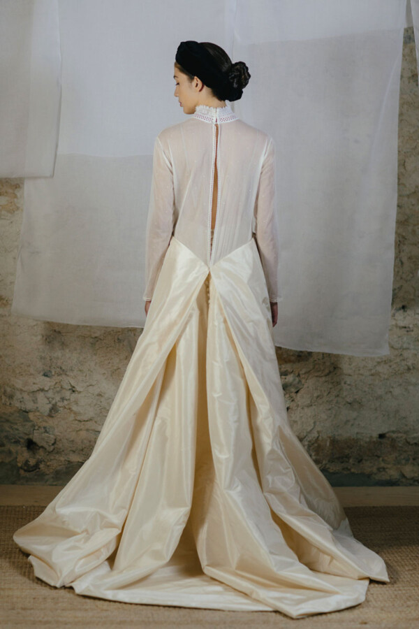 Vestido de novia de taffeta y tul plumeti