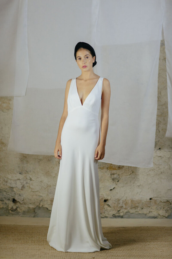 Vestido de novia de taffeta y tul plumeti